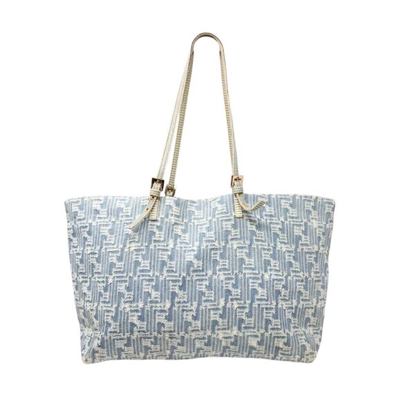 FENDI Vintage Zucca Monogram Denim Shoulder Tote Large Bag Blue FF Logo [106208] - Picture 7 of 16